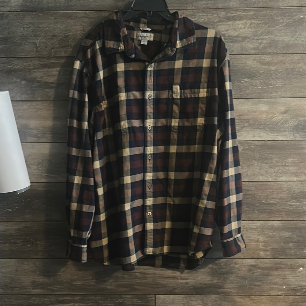 Carhartt Men's Plaid Shirt - Navy and Tan